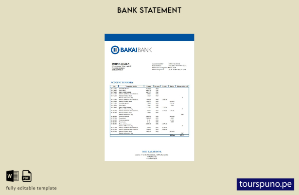 listo para imprimir plantilla de Word   extracto bancario de Kirguistán OJSC Bak